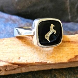 Amazing Rare Vintage Sterling Silver Onyx Horser Ring